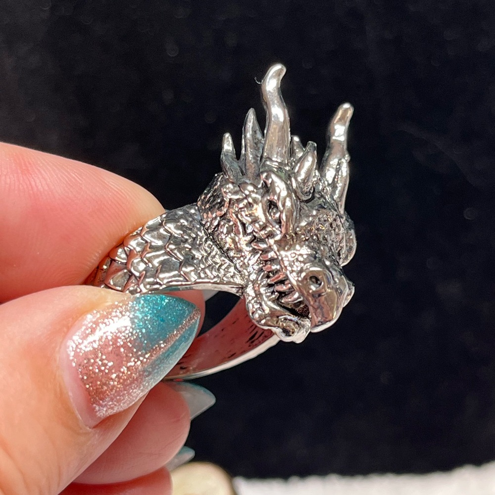 Mens large silver ring DRAGON alloy ring-heavy-NEW